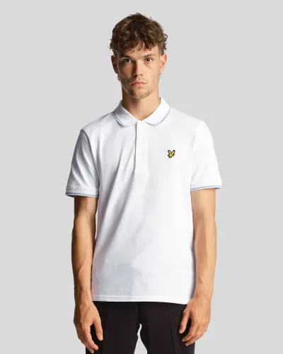 Tipped Polo Shirt White/ Light Blue 